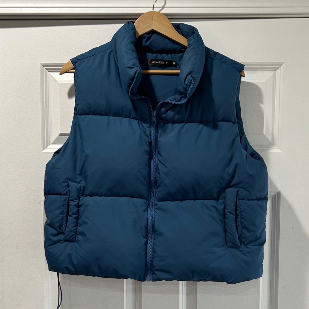 Women's Blue Cropped Puffer Vest